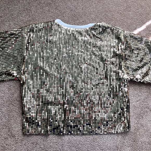 Fashion Nova BON JOUR Short-Sleeved Crew Neck Sequined Cropped Top Size Small - Picture 2 of 4